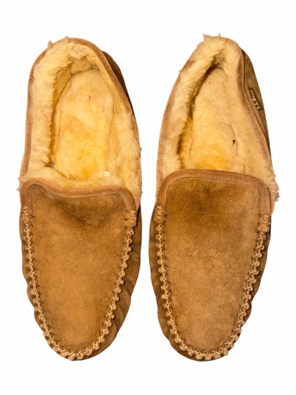 L.L. Bean Chestnut Suede Shearling Moccasin Slippers